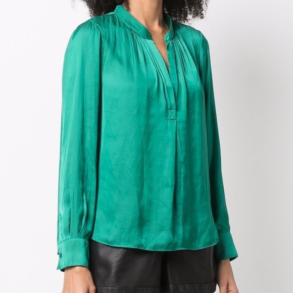ZADIG & VOLTAIRE Tink Satin Emerald Green Blouse M - Picture 1 of 6